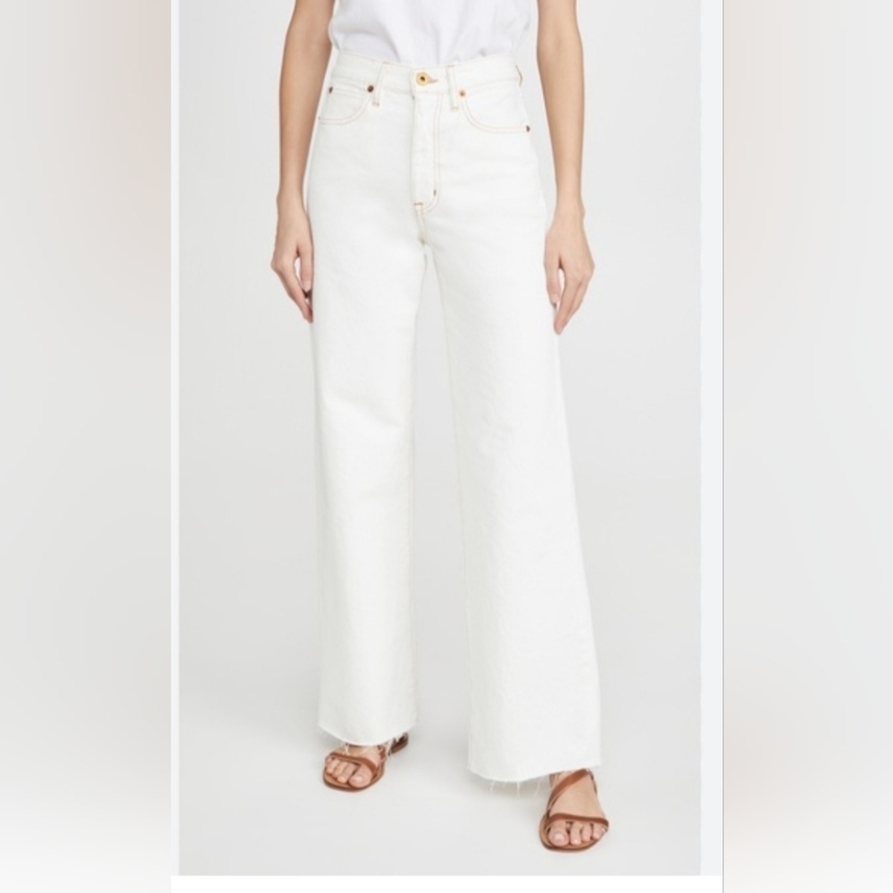 Women's White Size 28 Flare Croped Jeans Cotton